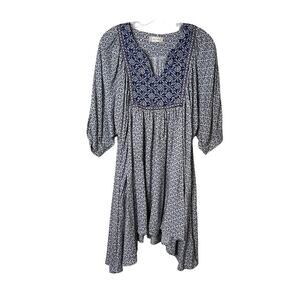 Altar'd State Short Sleeve Oversized Boho Dress Blue White Womens Small